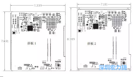 如圖11所示在兩種拼板中PCB單元的邊條位置不同，拼板1中邊條在長邊方向，而拼板2中邊條在短邊方向-深圳宏力捷